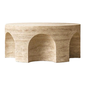 Meubles de luxe en travertin sur mesure de style français <span class=keywords><strong>tabouret</strong></span> en pierre blanche beige naturelle dessus de table Tables basses polies grande dalle - Product Image 3