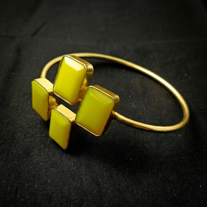 18K Gold Plated Handmade Brass <b>Bangle</b> with Citrine Quartz Rectangular Stone Traditional Wedding <b>Bracelet</b> Gift for Women - Product Image 1