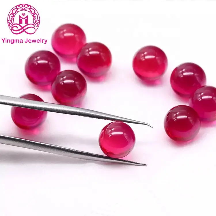 Wholesale price synthetic loose gemstones wax setting red ruby corundum ball shape 5# ruby round beads