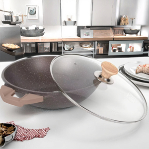 Phong cách cổ điển kim loại woks <span class=keywords><strong>Cookware</strong></span> <span class=keywords><strong>Set</strong></span> cảm ứng dưới Die đúc nhôm với đá cẩm thạch không dính thân thiện với môi thiết kế - Product Image 3