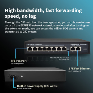 Switch PoE Inteligente con IA, OEM/ODM de Fábrica, 8 Puertos PoE, Switch Ethernet para Hogar/Oficina, 2 Puertos de Uplink de 100M, Switch PoE Industrial - Product Image 3