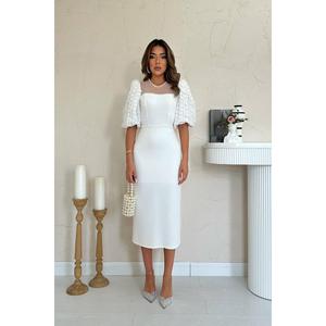 Vestido de Novia al por Mayor con Detalles de Tul Blanco Perla, Silueta Sirena, Sin Tirantes, Cola Capilla, Materiales Personalizables para Novias - Product Image 5