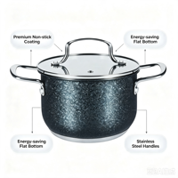 Batterie de cuisine moderne en acier inoxydable triple couche, casseroles et faitouts avec couvercles en verre, écologique, compatible induction, passe au lave-vaisselle, compatible gaz, personnalisable