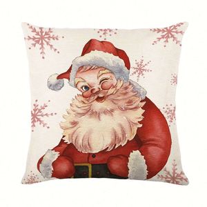 Funda de Almohada Cuadrada de Lino con Estampado de Gorro Navideño, para Uso en el Hogar y Hoteles, Tema Festivo de Navidad - Product Image 3