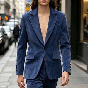 Eleganter Damen-<span class=keywords><strong>Blazer</strong></span> in Graublau aus Wildleder mit spitzem Revers, einreihig, schmal geschnitten, für Hochzeiten und Partys - Product Image 3
