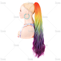 Queue de cheval synthétique colorée de 24 pouces, longue, ondulée, avec pince à griffes, extensions de cheveux bouclés et ondulés – Grande Vente