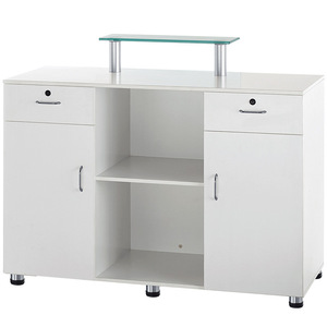 Comptoir de caisse Dongpin Beauty avec armoire de rangement DP-3307, plateau en bois et verre trempé pour magasin ou réception. - Product Image 1