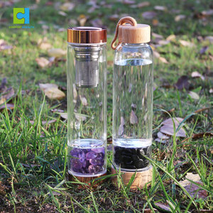 Tùy Chỉnh Logo Hai Mở Đá Quý Pha Lê Đá Quý Tre Thạch Anh Chai Nước Với Đá Shungite - Product Image 2