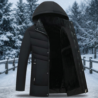 Veste d'hiver pour homme à capuche, rembourrée, doublure en polaire épaisse, fermeture éclair coupe-vent, vêtement d'extérieur décontracté, noir uni
