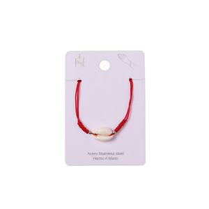 Bracelet en coquillages Angelina Red Lucky Knot, charme en acier inoxydable, style bohème unisexe, cadeau - Product Image 1