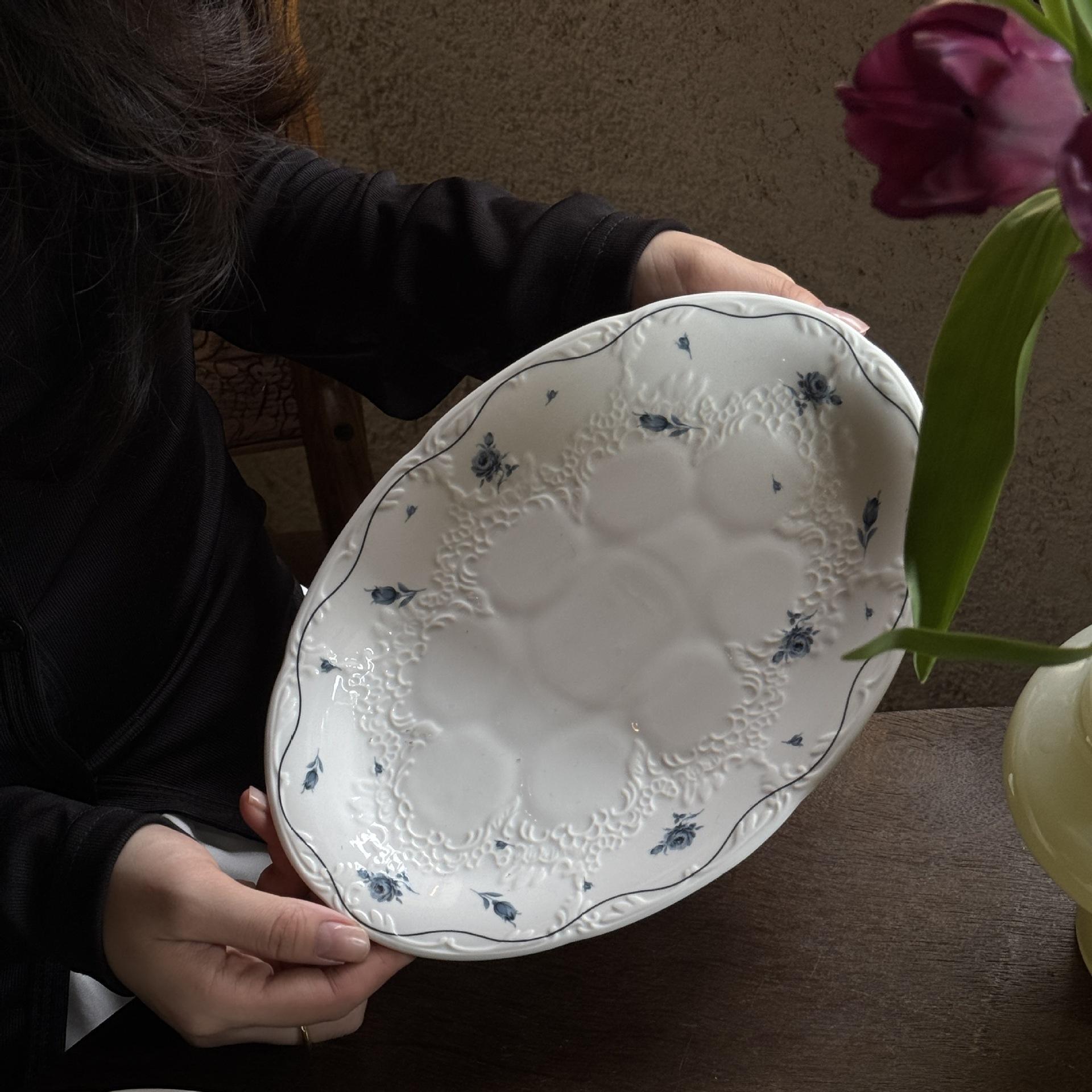 Blue rose oval plate 25*17*2.5