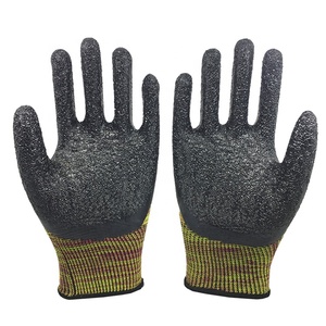 Guantes de trabajo de seguridad laboral de poliéster reforzado con dedos recubiertos de látex arrugado - Product Image 2