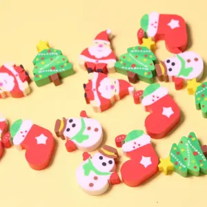 kawaii stationery wholesale New Cute Cartoon Shaped Christmas Eraser set School Stationery Pencil rubber eraser for kids