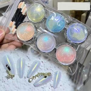 6 pièces/ensemble Aurora <span class=keywords><strong>sirène</strong></span> néon ongles <span class=keywords><strong>poudre</strong></span> acrylique brillant coloré <span class=keywords><strong>effet</strong></span> miroir magique ongles paillettes irisé poussière Pigment - Product Image 3