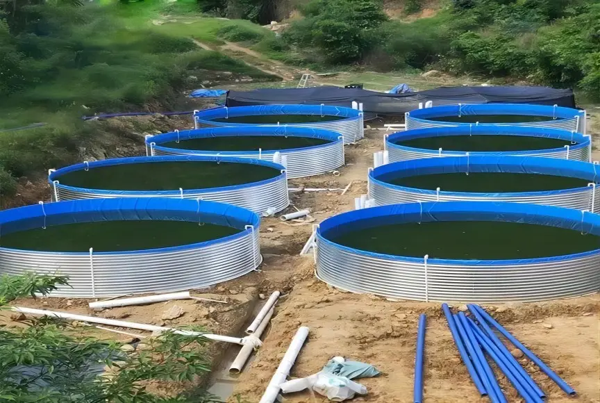 SDM çiftlik su ürünleri yetiştiriciliği recirculating ekipmanları galvanizli sac branda büyük biofloc balık yetiştiriciliği tankı