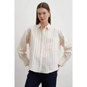 Chemise en popeline à rayures contrastées pour femmes, boutonnée, couleur café, décontractée, à porter au quotidien - Product Image 6