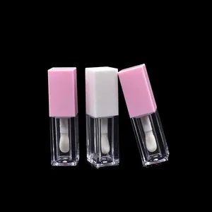 무료 샘플 컬러 립스틱 튜브 사각 립스틱 립글로스 필러 어플리케이터가있는 플라스틱 용기 브러쉬 립글로스 튜브 5ml