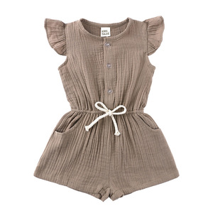 Conjuntos de Ropa para Bebés y Niñas Pequeñas 100% Algodón Orgánico de Color Sólido, Mono sin Mangas para el Verano - Product Image 4
