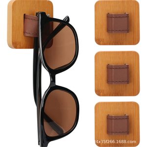 Wooden Wall Mount <b>Glasses</b> <b>Rack</b> 4 Slots Beech Wood Leather Storage Display For Eyewear - Product Image 5