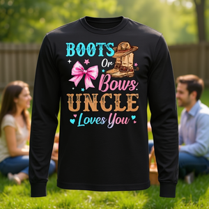 Boots Or Bows Uncle Loves You T-shirt à manches longues pour révélation du sexe de la famille - Product Image 3