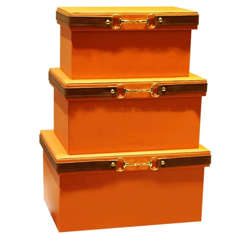 Handmade New Product PU Leather orange decorative storage boxes manufactures for home decoration