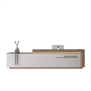 Mostrador de Recepción Moderno Q402 para Salones de Belleza, Bares, Tiendas de Ropa, Hoteles y Escuelas con Frente de Losa de Piedra y Diseño Elegante - Product Image 1