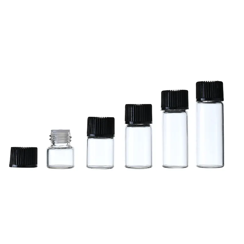 Mini botella de suero de vidrio con tapa blanca, 0,5 ml, 1ml, 2ml, 3ml, 4ml