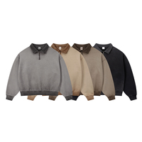 Sweat-shirt à col polo demi-ouvert pour homme, manches longues, style vintage américain, délavé, 370g, haute qualité, collection automne