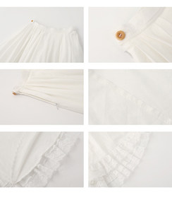 VEGA CHANG Mori Girl Bohemian Màu trắng mềm mại, xếp tầng, xếp nếp, cạp cao, kiểu Hàn Quốc, váy không đều nhau, kiểu dáng bất quy tắc - Product Image 6