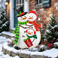 Décoration de Noël extérieure en métal JOY avec famille de bonhommes de neige fantaisistes pour jardin, pelouse et porche