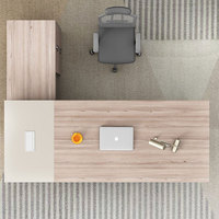Bureau de direction en forme de L, table de travail contemporaine avec armoire latérale, plateau pour clavier rétractable, trou de gestion des câbles