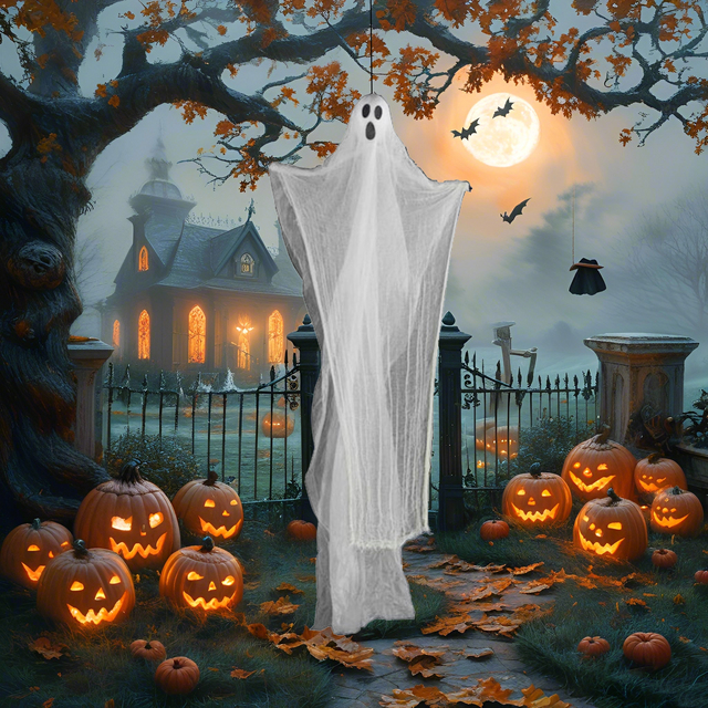 AROMA Brand Halloween Decoration for Gate Haunted House Party Life-size Hanging White Ghost Demon Halloween Props