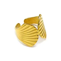 Bague ouverte à trois bandes incurvées, polie et brillante, en acier inoxydable, bijou tendance pour femme