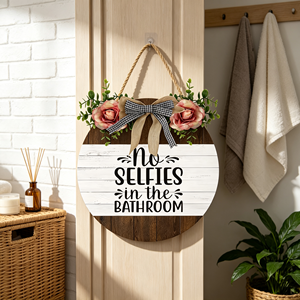 Divertente legno rotondo appeso segno senza selfie <span class=keywords><strong>In</strong></span> <span class=keywords><strong>bagno</strong></span> a forma di rustico casa <span class=keywords><strong>bagno</strong></span> <span class=keywords><strong>arte</strong></span> decorazione della parete per <span class=keywords><strong>bagno</strong></span> WC 12 pollici - Product Image 4