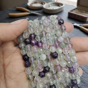 Perles rondes facettées en fluorite verte naturelle, perles rondes en fluorite, perles rondes facettées en fluorite verte pour la création de bijoux - Product Image 2