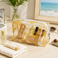 Sac cosmétique imprimé en PVC transparent de haute qualité, motif coquillage et étoile de mer, grande trousse de maquillage de voyage, logo personnalisé, vente en gros ODM