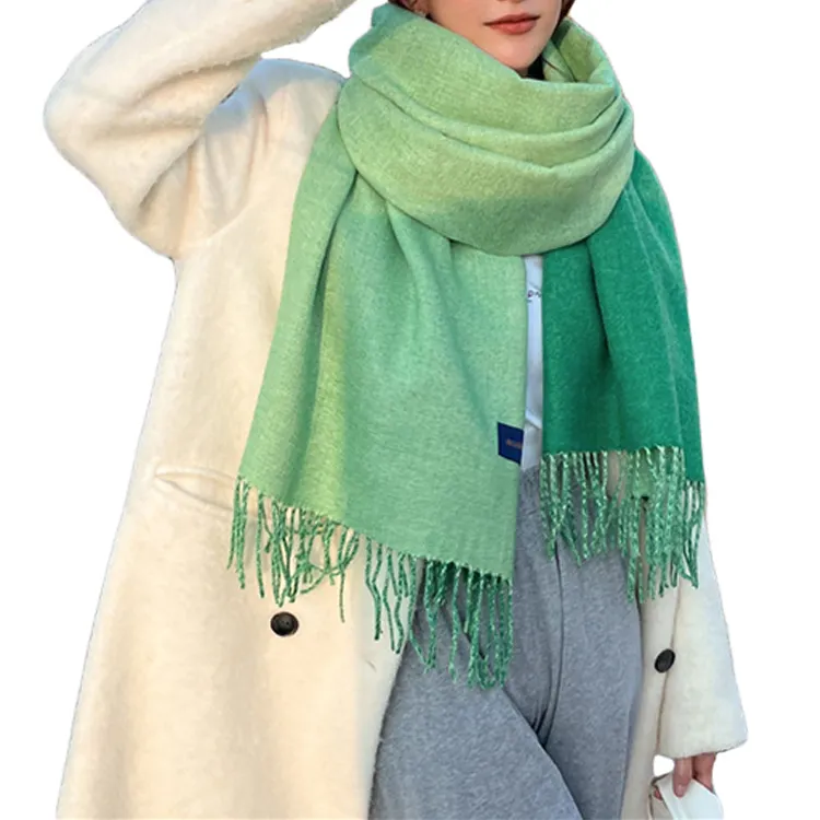 Женский однотонный кашемировый шарф с бахромой