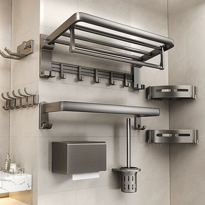 All'ingrosso personalizzato in acciaio inossidabile doppio portasciugamani gancio pieghevole bagno appendiabiti da bagno <span class=keywords><strong>Set</strong></span> scaffale per uso domestico - Product Image 3