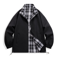 Veste réversible à carreaux streetwear zippée pour homme – Manteau décontracté double face