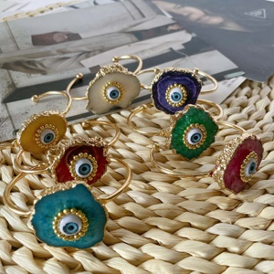 À la mode irrégulière colorée <span class=keywords><strong>Nature</strong></span> pierre avec mauvais yeux bracelets porte-bonheur 18k plaqué or rétro bijoux bracelets ensemble pour les femmes - Product Image 2