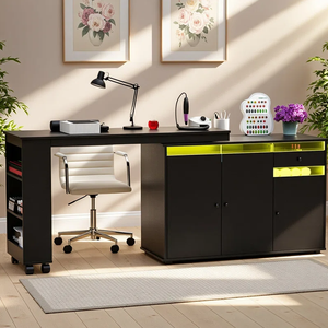 Table de manucure en forme de L avec collecteur de poussière, bureau à ongles avec armoire de rangement, poste de travail à ongles rotatif et convertible avec lumière LED - Product Image 2