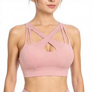 Sujetador deportivo transpirable sin costuras para mujer, elástico en cuatro direcciones, para yoga, gimnasio, fitness, correr, con tirantes cruzados en la espalda, logo, MOQ bajo - Product Image 1