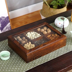 Caja de madera para frutos secos, contenedor de almacenamiento con tapa acrílica de seis compartimentos para nueces, dulces, decoración del hogar, tipo rectangular - Product Image 2