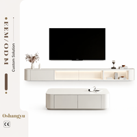 Soporte de TV de Pared de Madera Blanca de Lujo, Nuevo Diseño de Consola Flotante para Equipos Multimedia con Unidad LED, Soportes de TV de Lujo
