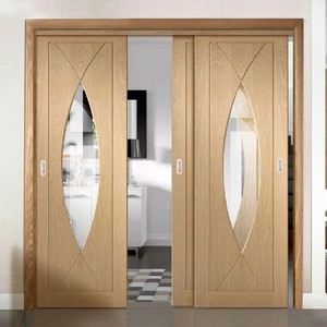 Portes coulissantes en bois massif de style français en acajou avec insert en verre pour villa de conception moderne - Product Image 2
