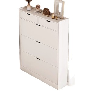 Mobiletto Sottile da Parete in <span class=keywords><strong>Legno</strong></span> per <span class=keywords><strong>Scarpe</strong></span> con Cassetti a Ribalta, Scaffale Nascosto per Ingresso, Bianco - Product Image 1
