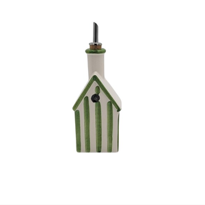 Distributeur d'huile d'olive en céramique peint à la main, design maison rayée verte, bouteille décorative pour la cuisine - Product Image 2