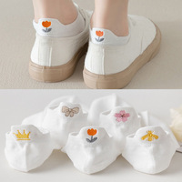 Chaussettes en coton à la cheville avec broderie d'animaux pour femmes, colorées, confortables et personnalisées.