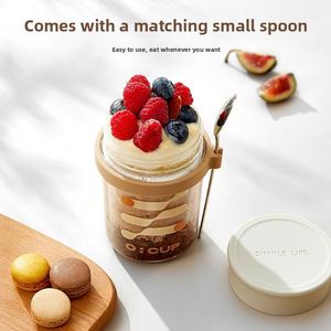 Glass Portable Oatmeal Milk Porridge Yogurt Soy Milk Water & Salad Cup with Lid and Spoon - Product Image 3