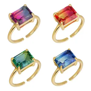 Original Design Vintage-style Square Ring with Gradient Zircon Stones - Best-selling Gold-plated Copper Ring